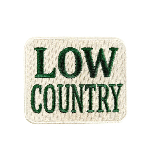 Patch with 'LOW COUNTRY' text in green on a beige background