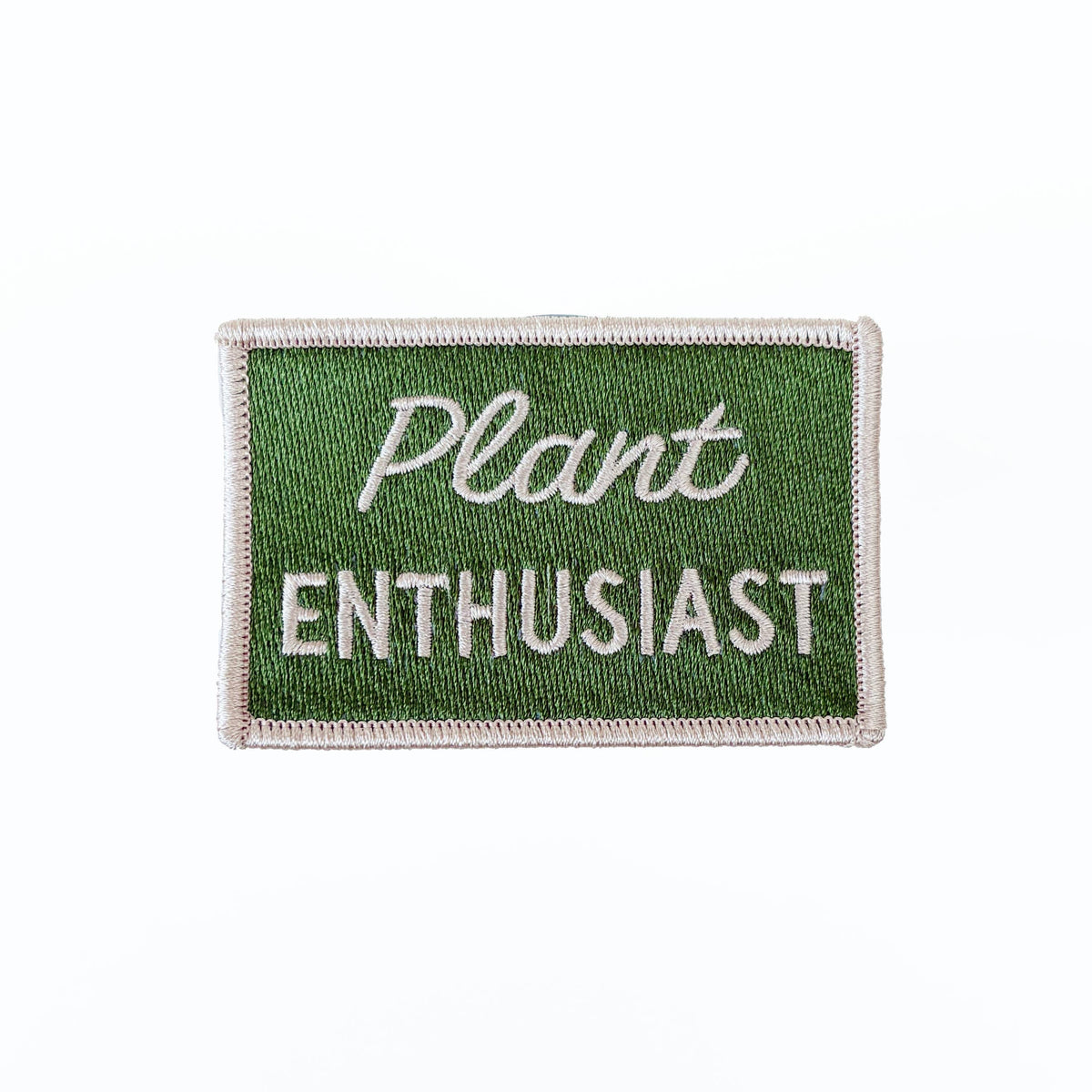 Green patch with 'Plant Enthusiast' text on a white background