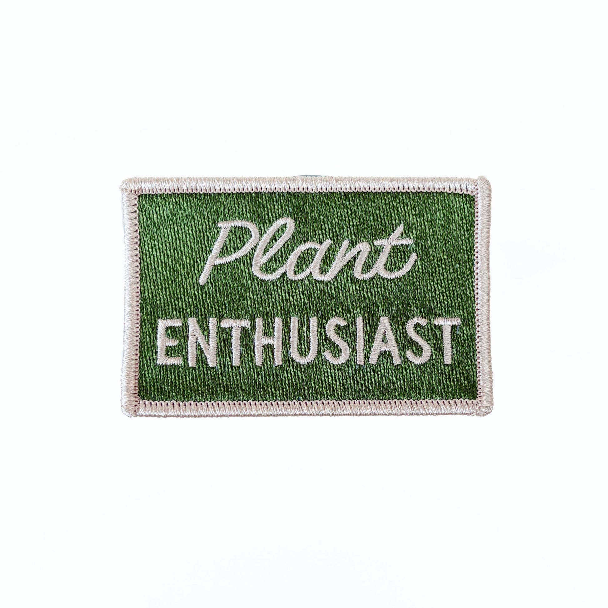Green patch with 'Plant Enthusiast' text on a white background