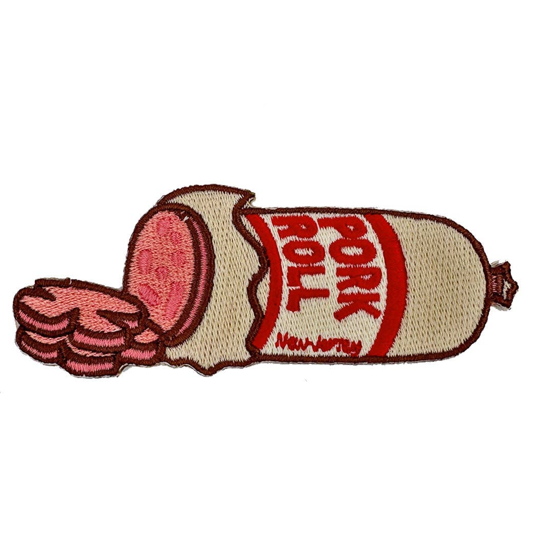 Patch of a sliced pork roll with 'Pork Roll New Jersey' text on a white background