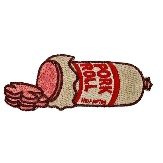 Patch of a sliced pork roll with 'Pork Roll New Jersey' text on a white background