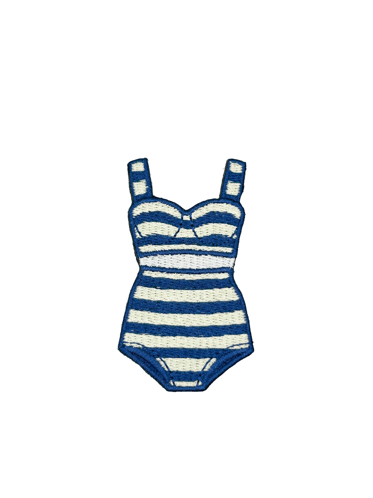 Blue and white striped swimsuit on a white background