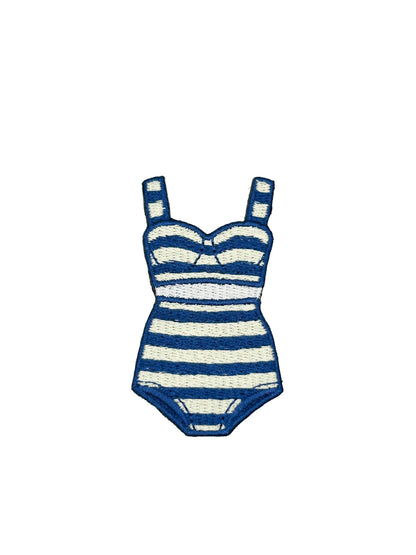 Blue and white striped swimsuit on a white background