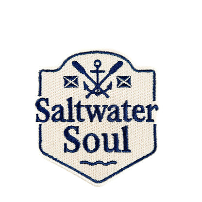Logo of 'Saltwater Soul' with an anchor and oars design on a white background