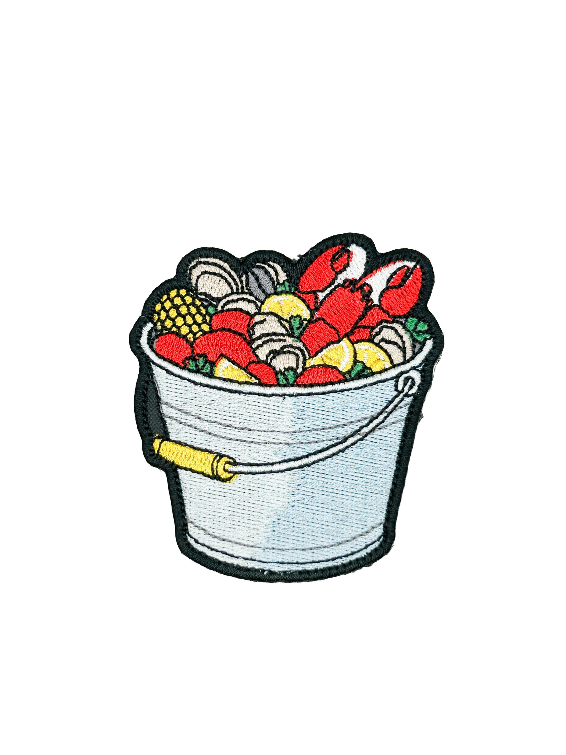 Patch of a bucket filled with海鲜 on a white background