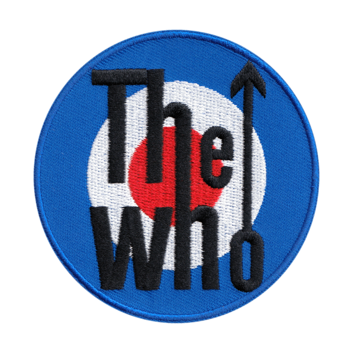 Patch with 'The Who' logo featuring a blue circle, red and white center, and black text.
