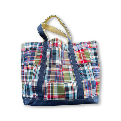 Y2K LL Bean Medium Boat & Tote Navy Multi Madras