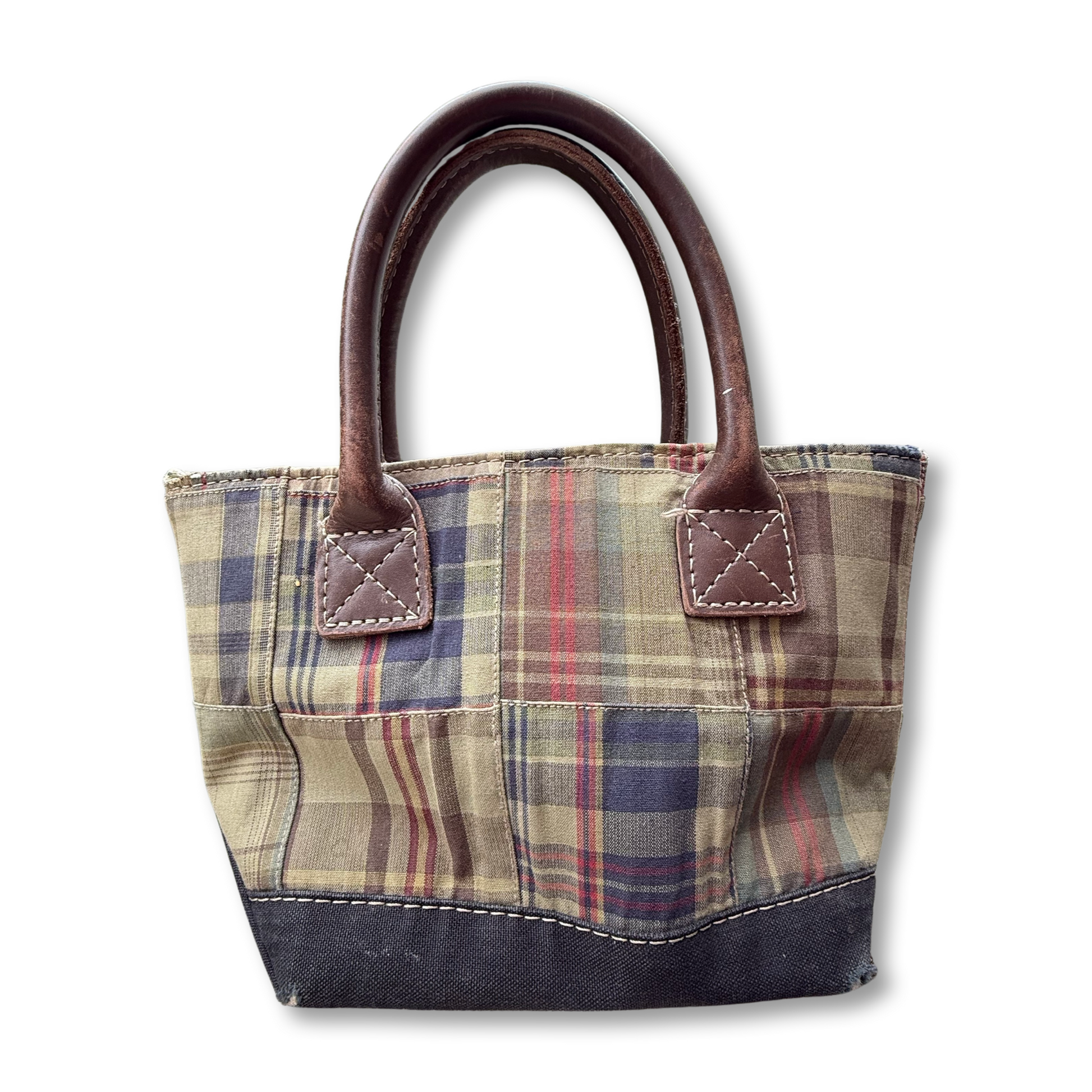Camo madras tote on white background 