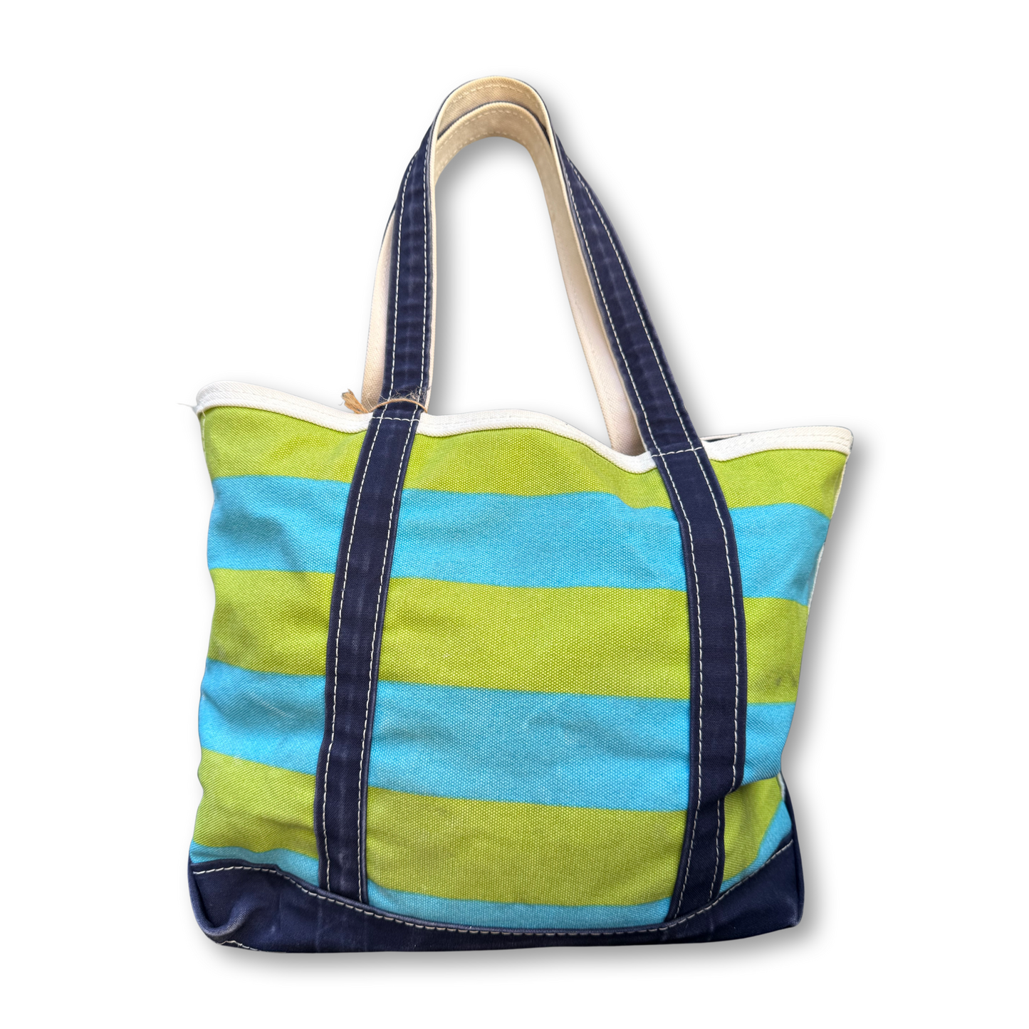 Vintage Y2K LL Bean Boat & Tote- Medium Zip Top Turquoise and Lime Rugby Stripe