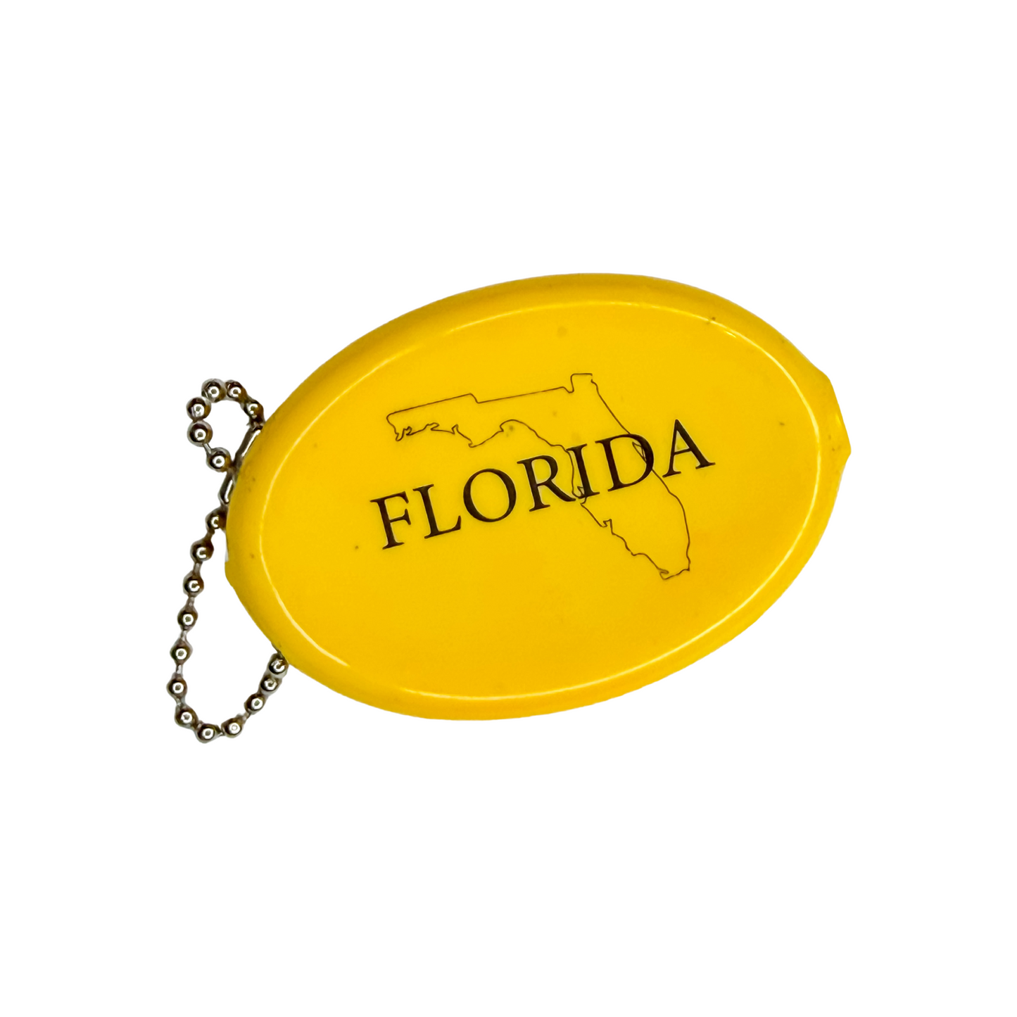 Yellow keychain with outline of Florida and 'Florida' text on a white background