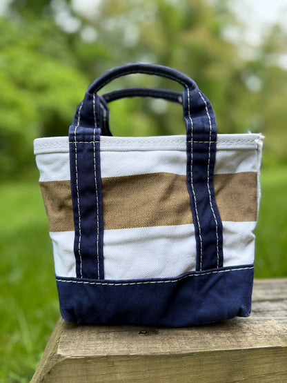 Vintage Y2K LL Bean Boat & Tote Mini Khaki and White Stripes