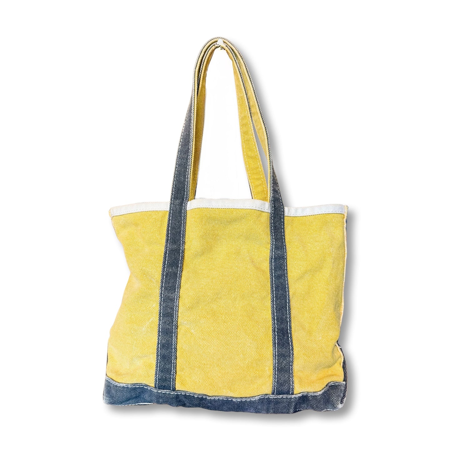 Vintage 1990s LL Bean Boat & Tote Medium Yellow with Navy Handles