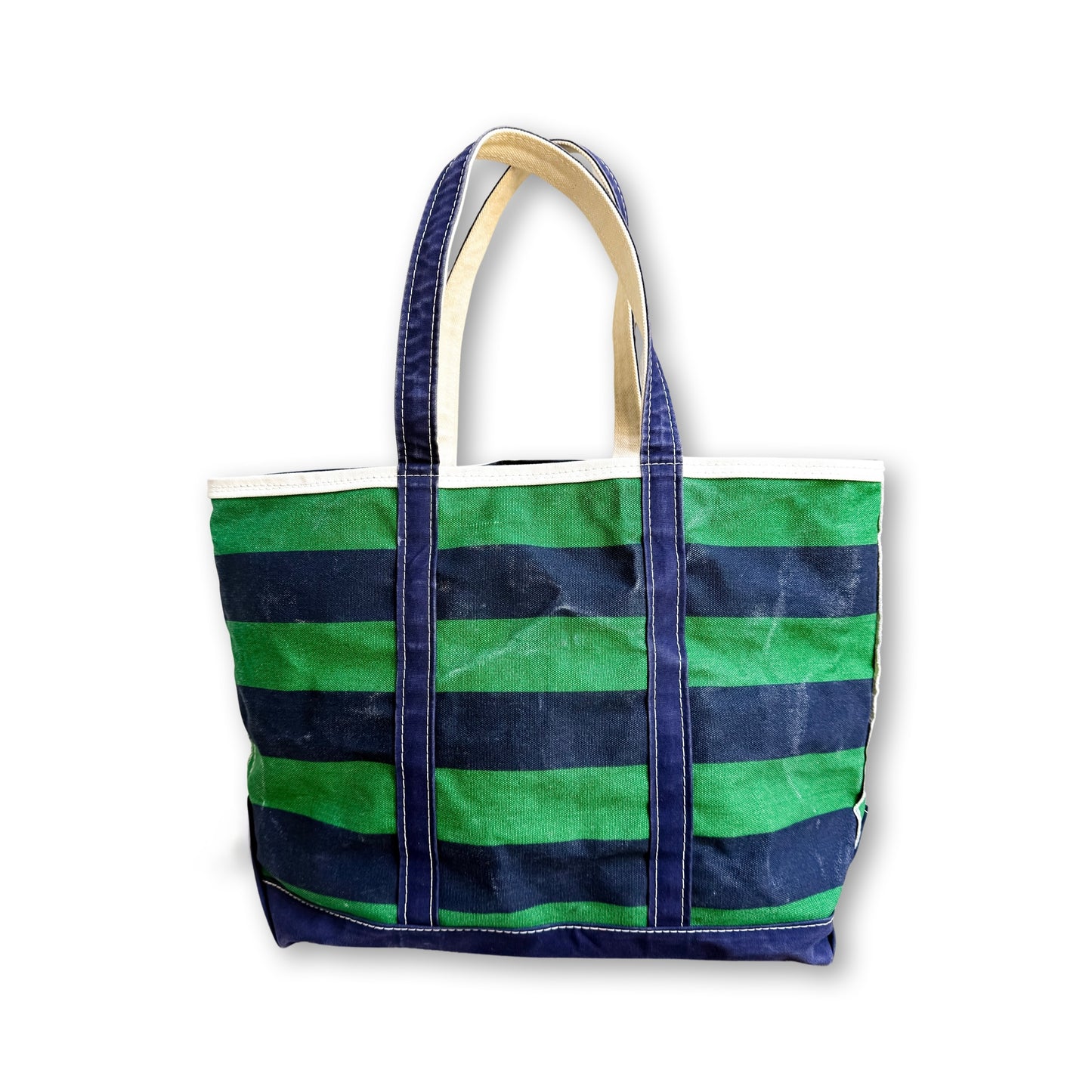 RARE Vintage Y2K LL Bean Boat & Tote Large Green and Navy Rugby Stripe