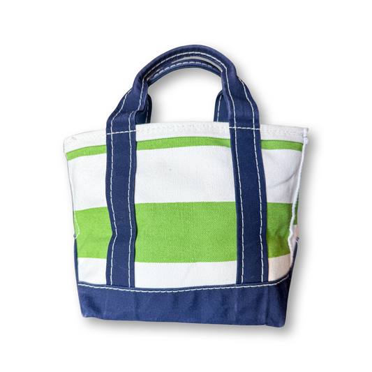 Vintage Y2K LL Bean Boat & Tote Mini Green and White Rugby Stripe