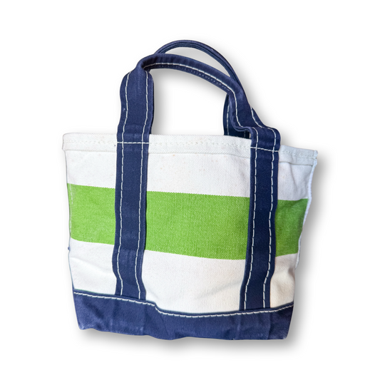 Vintage Y2K LL Bean Boat & Tote Mini Green and White Rugby Stripe