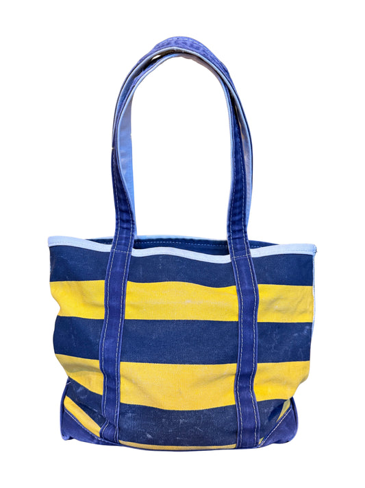 Vintage 90's Medium L.L. Bean Boat and Tote- Yellow & Navy Stripe with Zip Top