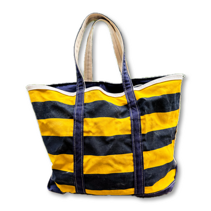 Vintage Y2K LL Bean Boat & Tote Yellow and Navy Rugby Stripe