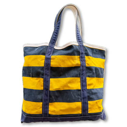 Vintage Y2K LL Bean Boat & Tote Yellow and Navy Rugby Stripe