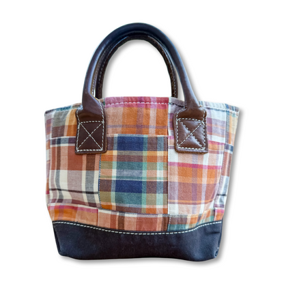 Vintage Y2K LL Bean Madras Tote with Leather Handles