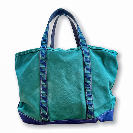 Vintage 1990s LL Bean Boat & Tote- Large Green & Navy Regimental Stripe