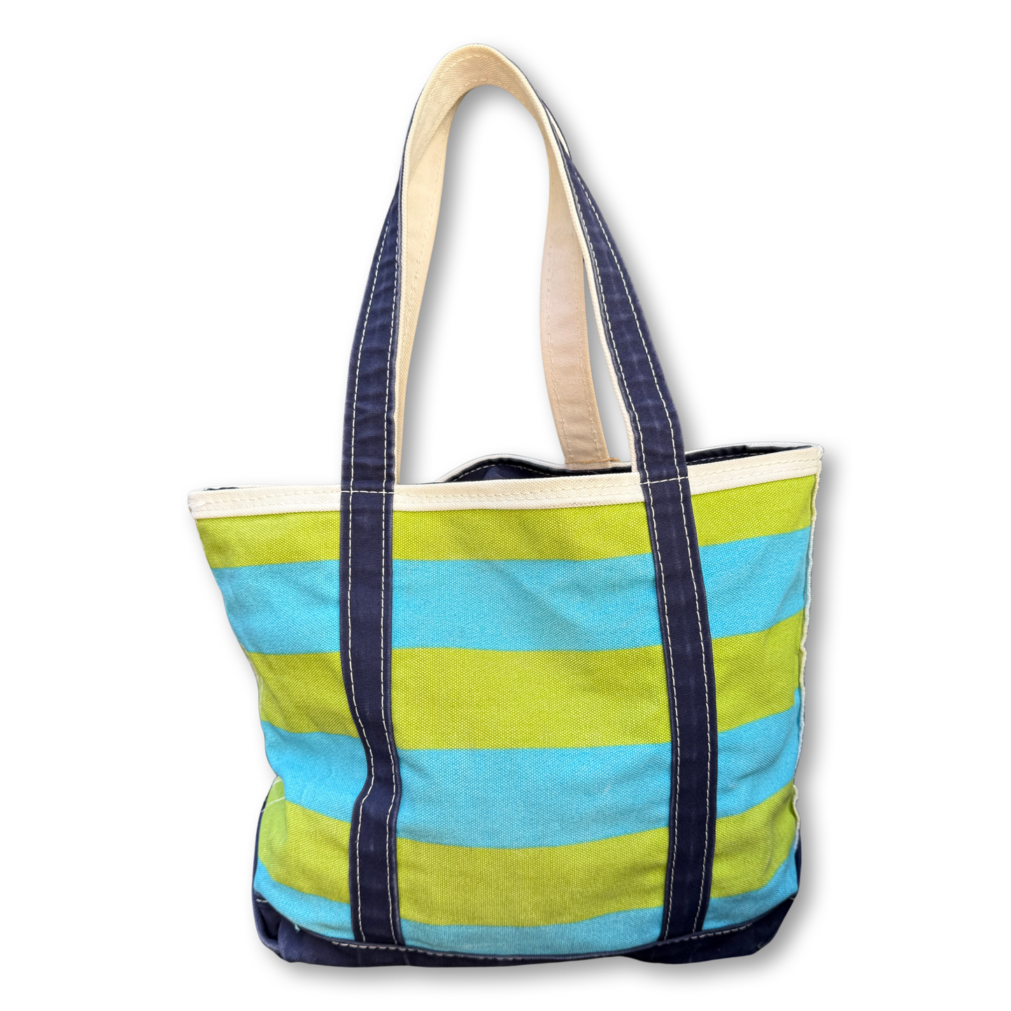 Vintage Y2K LL Bean Boat & Tote- Medium Zip Top Turquoise and Lime Rugby Stripe