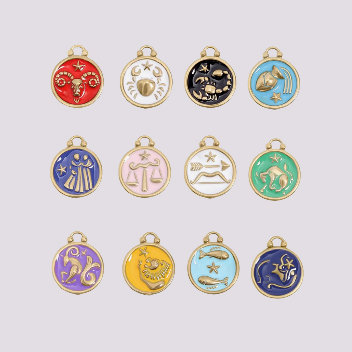 Zodiac Sign Charm Pendants- 18k Gold Filled with Colorful Enamel