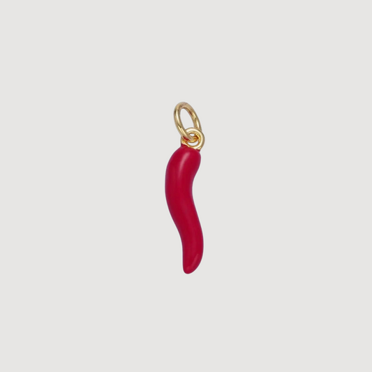 The Cornicello Italian Horn Charm- 24K Gold Filled with Red Enamel