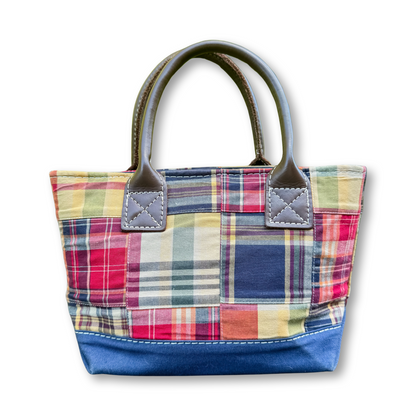 Vintage Y2K LL Bean Mini Leather Handle Patchwork Madras Tote Bag