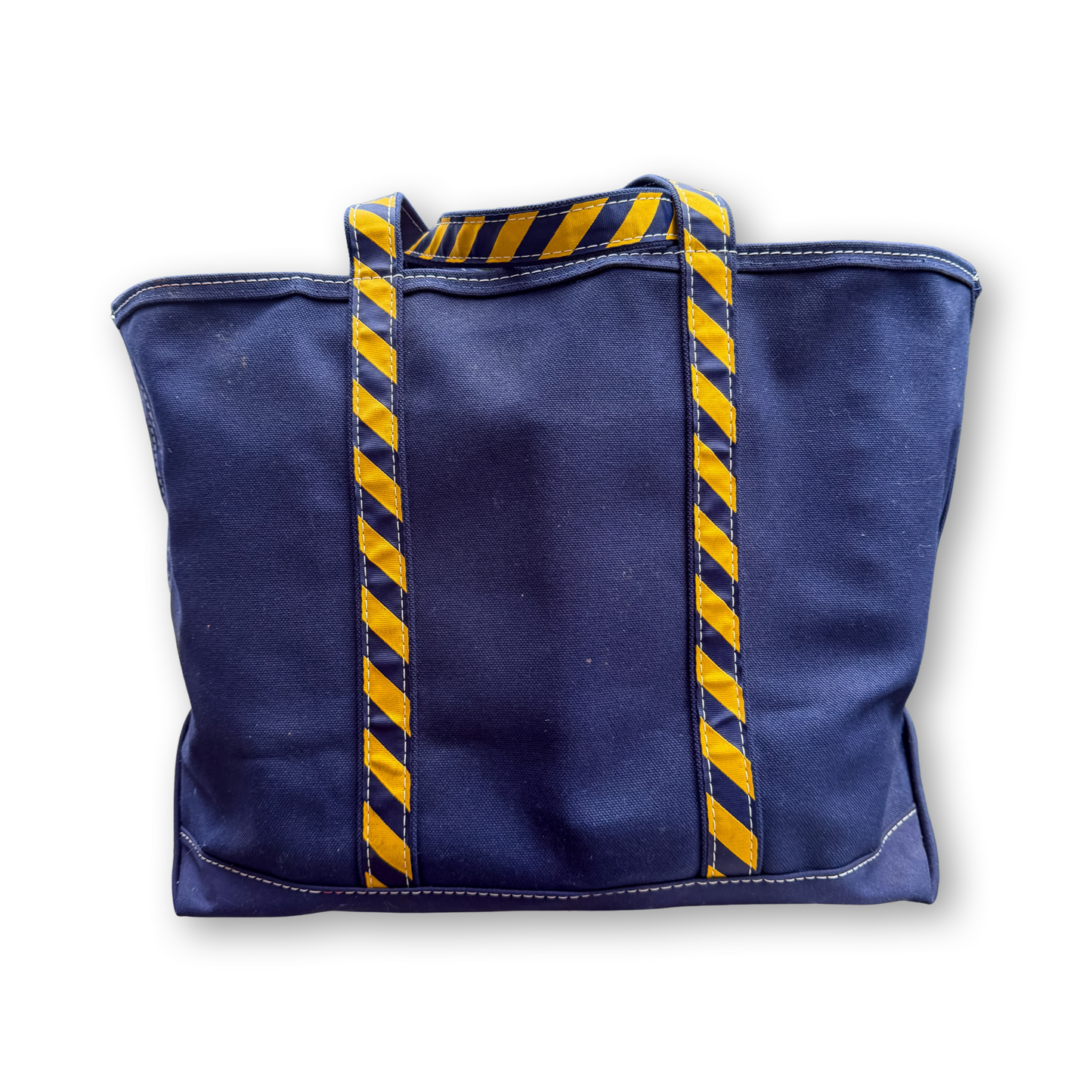 RARE Vintage 1990s LL Bean Navy and Yellow Regimental Stripe Boat & Tote