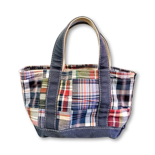 Vintage Y2K LL Bean Mini Boat & Tote Navy Multi Madras