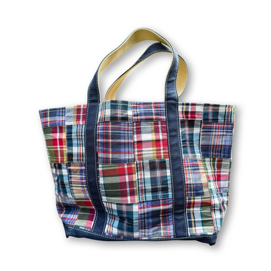 Y2K LL Bean Medium Boat & Tote Navy Multi Madras