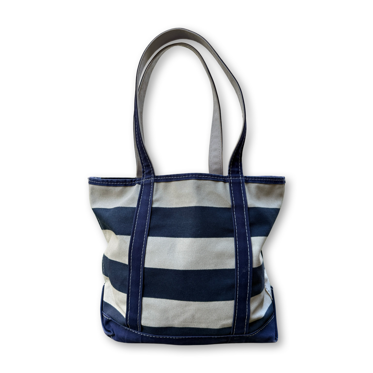 Vintage LL Bean Boat & Tote Medium Zip Top Navy and Beige Stripe