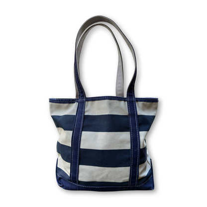 Vintage LL Bean Boat & Tote Medium Zip Top Navy and Beige Stripe