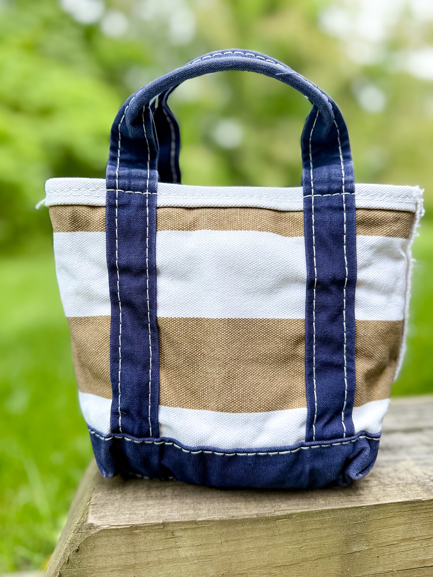 Vintage Y2K LL Bean Boat & Tote Mini Khaki and White Stripes