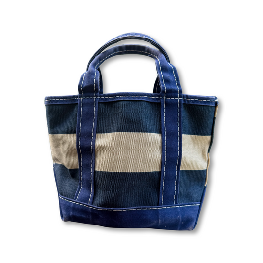 Vintage Y2K LL Bean Boat & Tote Navy and Khaki Rugby Stripe