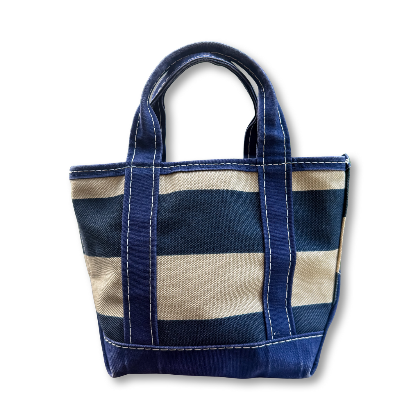 Vintage Y2K LL Bean Boat & Tote Navy and Khaki Rugby Stripe