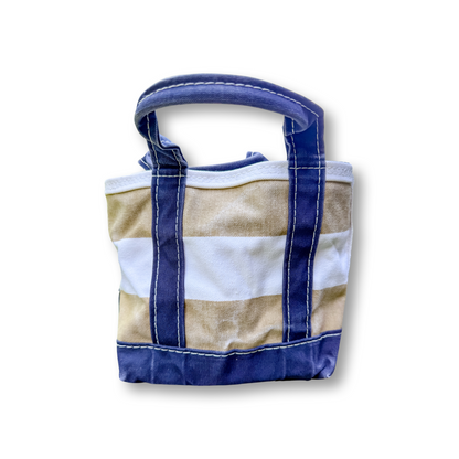 Vintage Y2K LL Bean Boat & Tote Mini Khaki and White Rugby Stripes