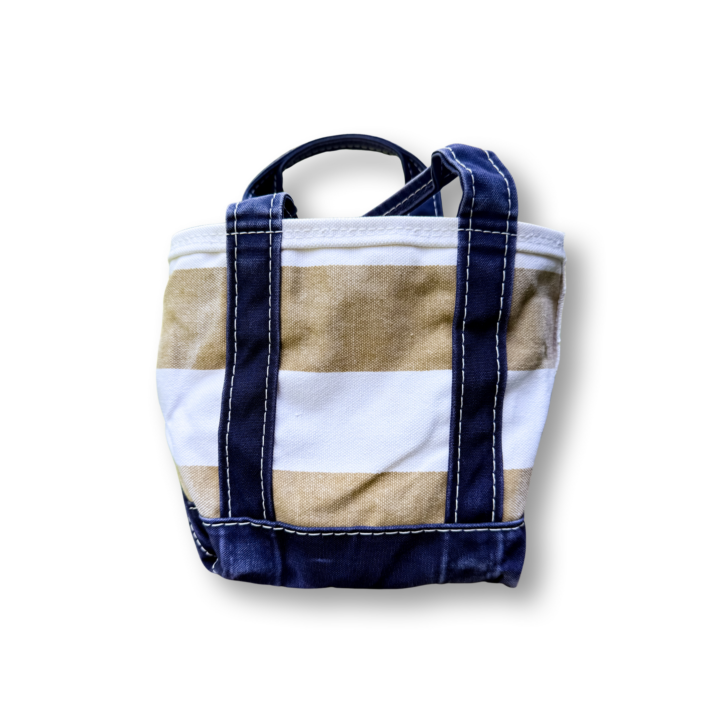 Vintage Y2K LL Bean Boat & Tote Mini Khaki and White Rugby Stripes