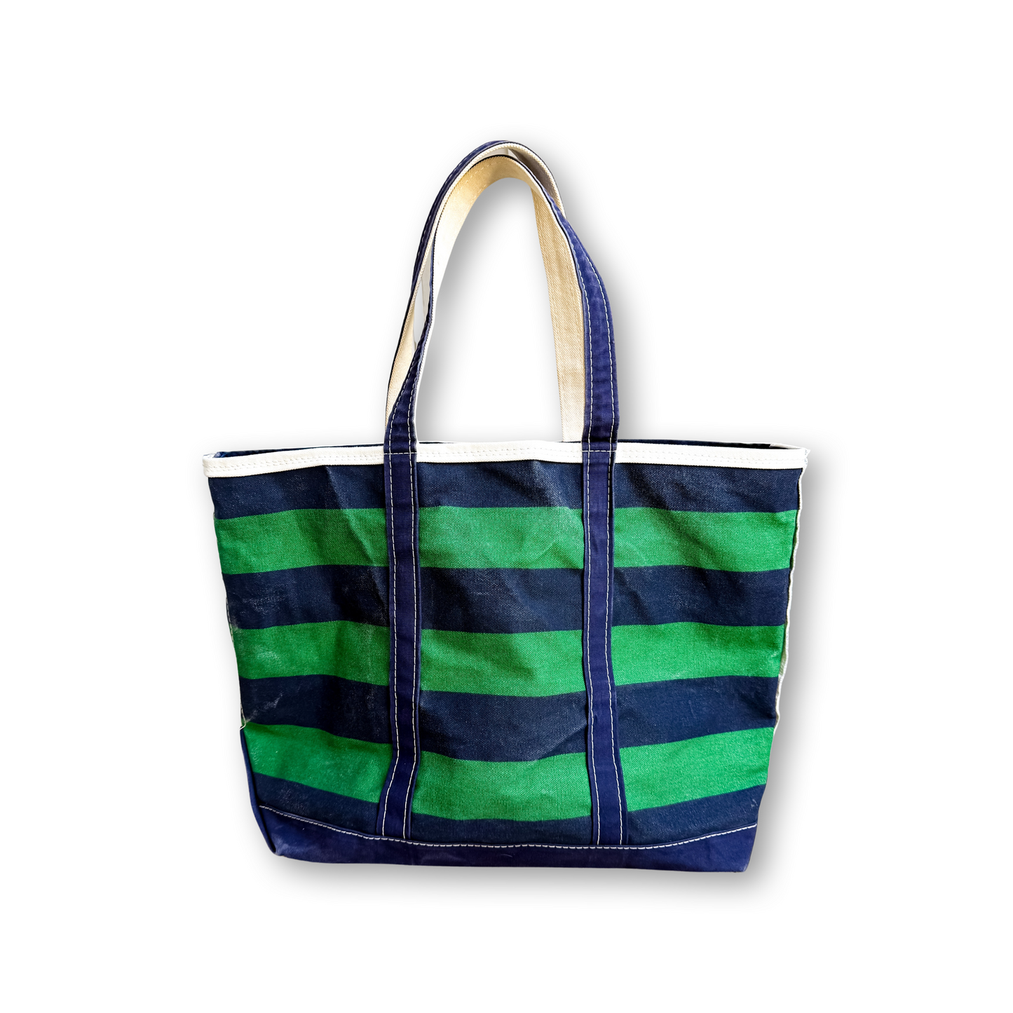 RARE Vintage Y2K LL Bean Boat & Tote Large Green and Navy Rugby Stripe