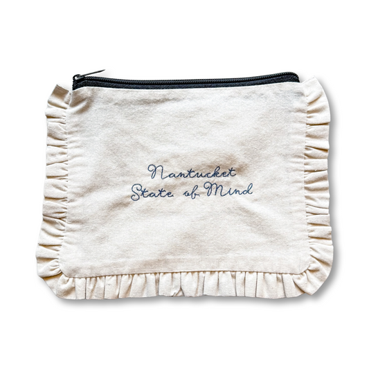 Nantucket State of Mind Embroidered Canvas Zip Pouch