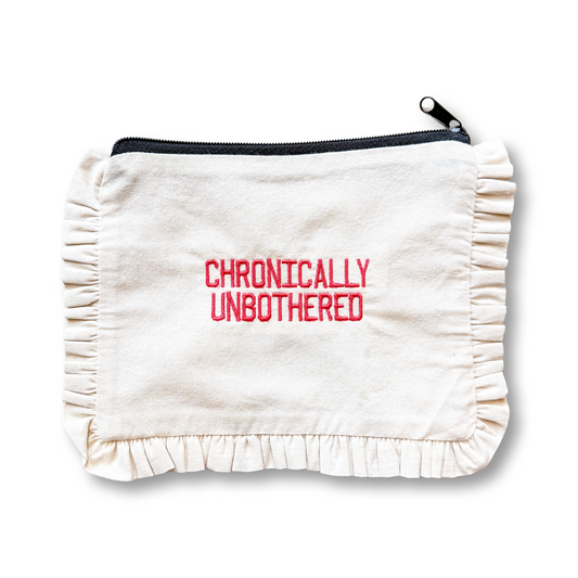 Chronically Unbothered Embroidered Canvas Zip Pouch