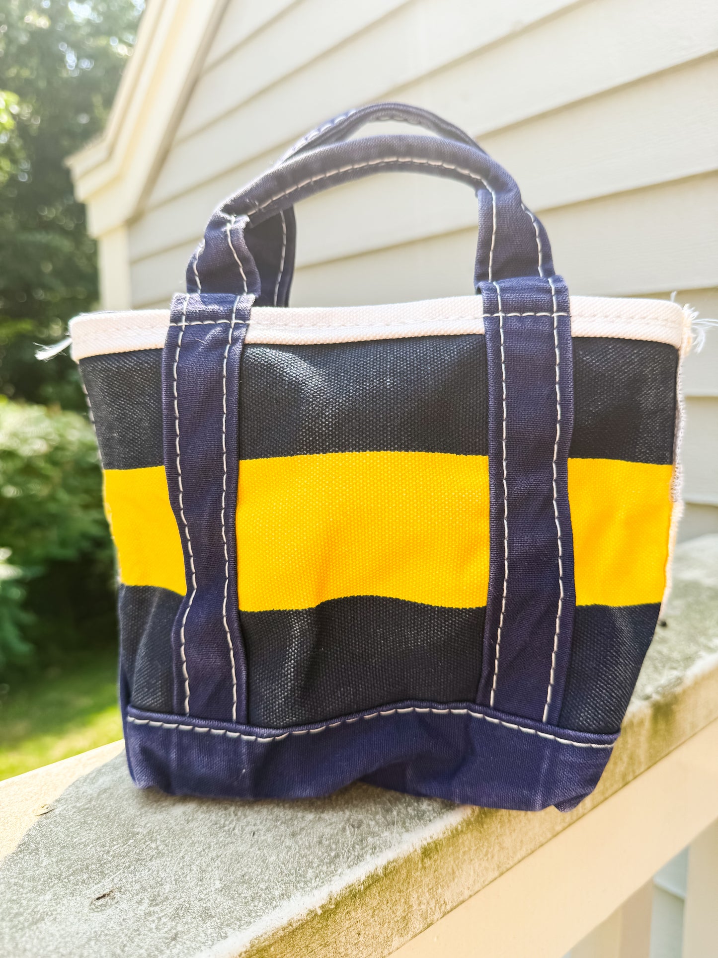 RARE Vintage Y2K LL Bean Boat & Tote Mini Yellow and Navy Rugby Stripe