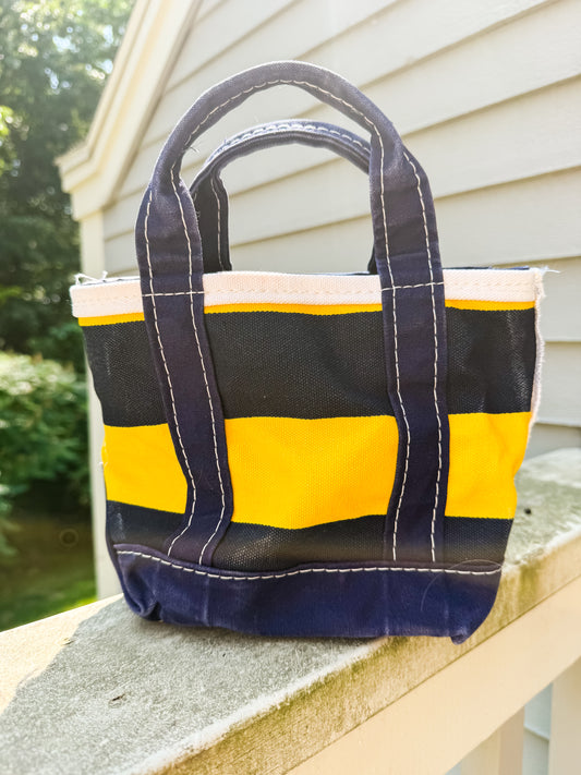 RARE Vintage Y2K LL Bean Boat & Tote Mini Yellow and Navy Rugby Stripe