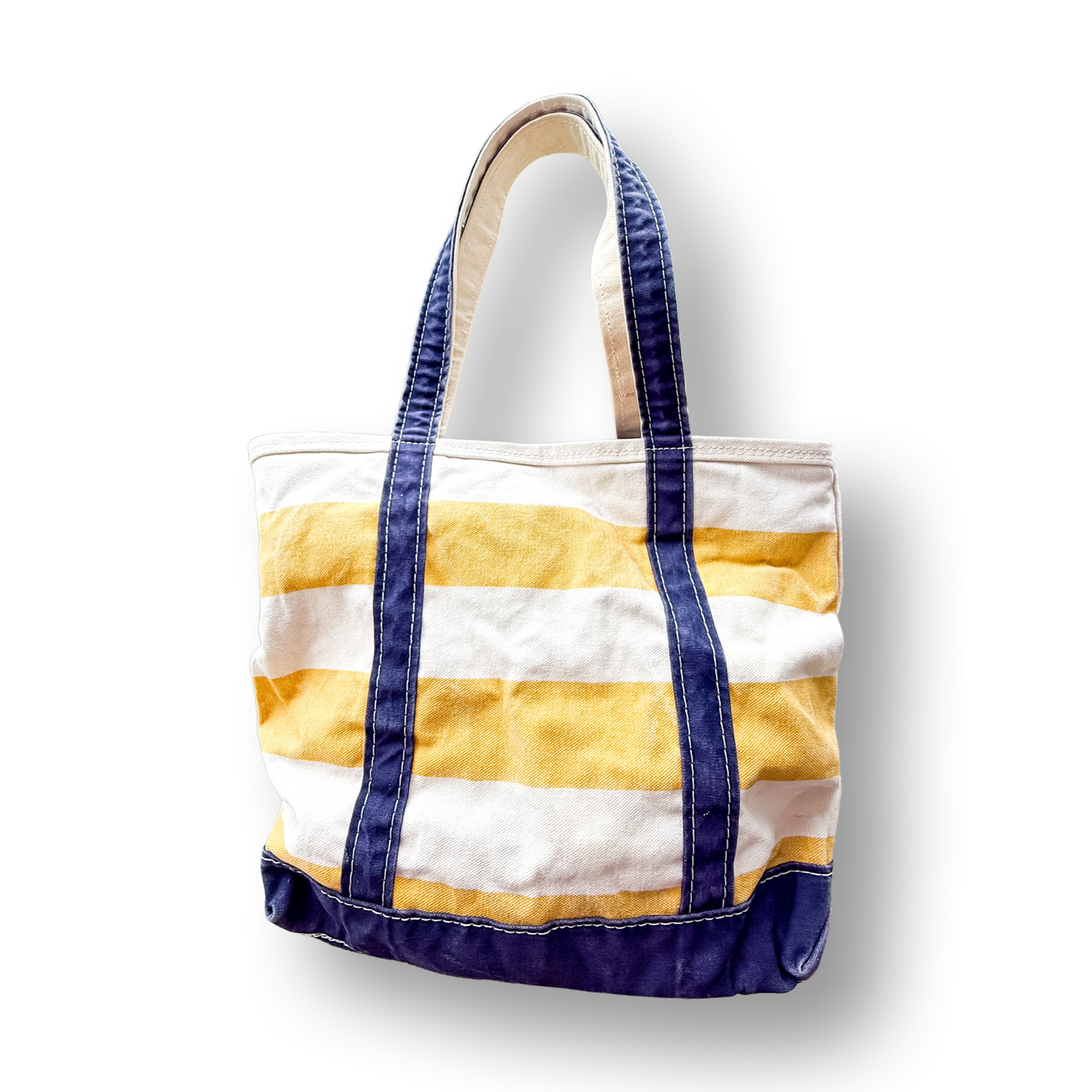 Vintage Y2K LL Bean Boat & Tote Medium Yellow and White Rugby Stripe