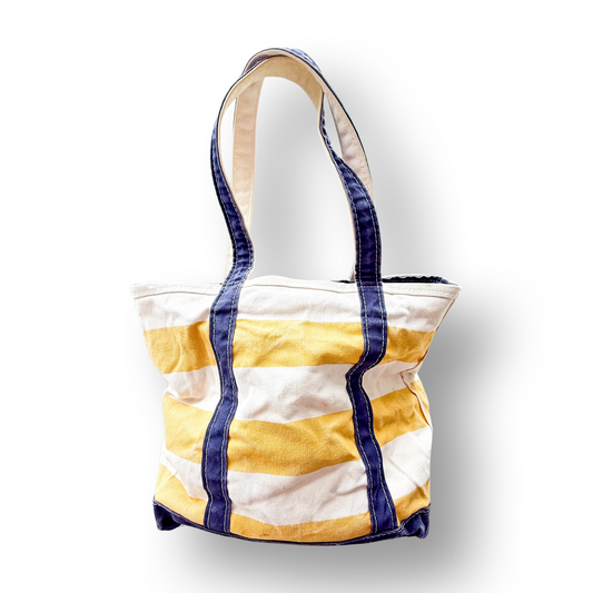 Vintage Y2K LL Bean Boat & Tote Medium Yellow and White Rugby Stripe