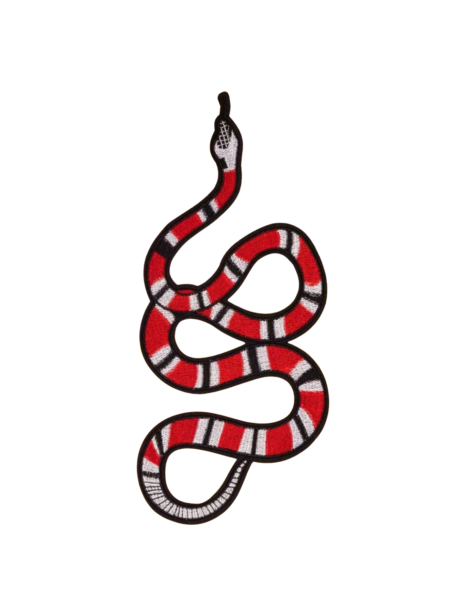 Large Red White and Black Embroidered Iron On Snake Patch