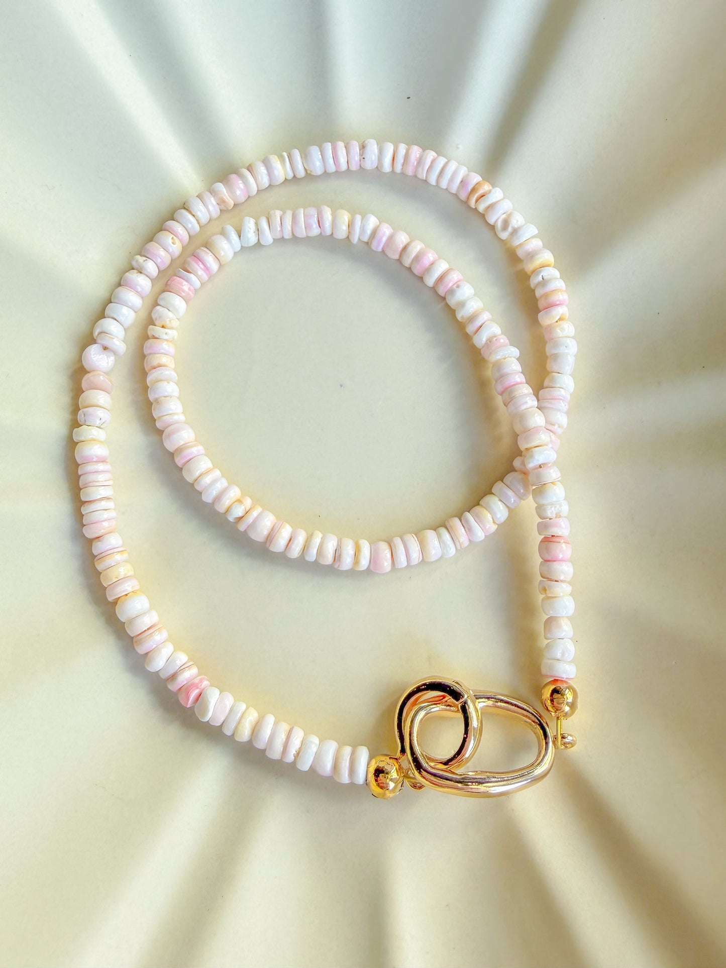 Pink Mother of Pearl Natural Shell Rondelle Beaded Necklace