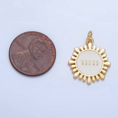 11:11 Angel Number Sun Charm- 18k Gold Filled with White Enamel