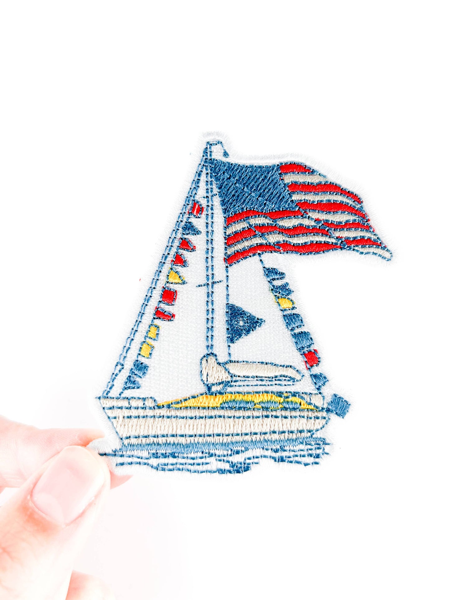Sailboat Patch with American Flag | Nautical Embroidered 