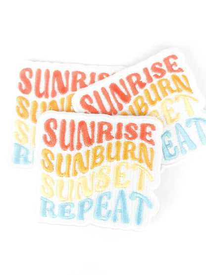 Sunrise Sunburn Sunset Repeat Embroidered Iron-On Patch Fun
